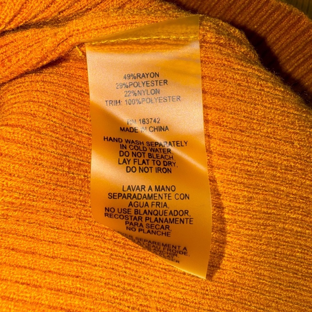 Sioni Milano S Orange Brass Fall Leaves Sequin Sleeve Ribbed Knit Top - Small - Picture 6 of 11